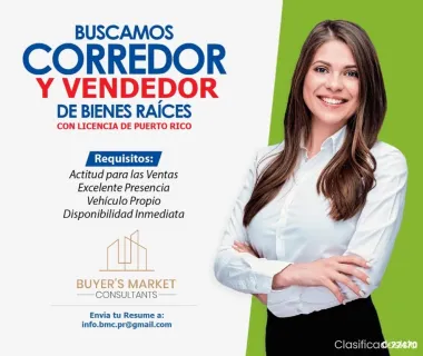 Buscamos Corredores o Vendedores de Bienes Raices